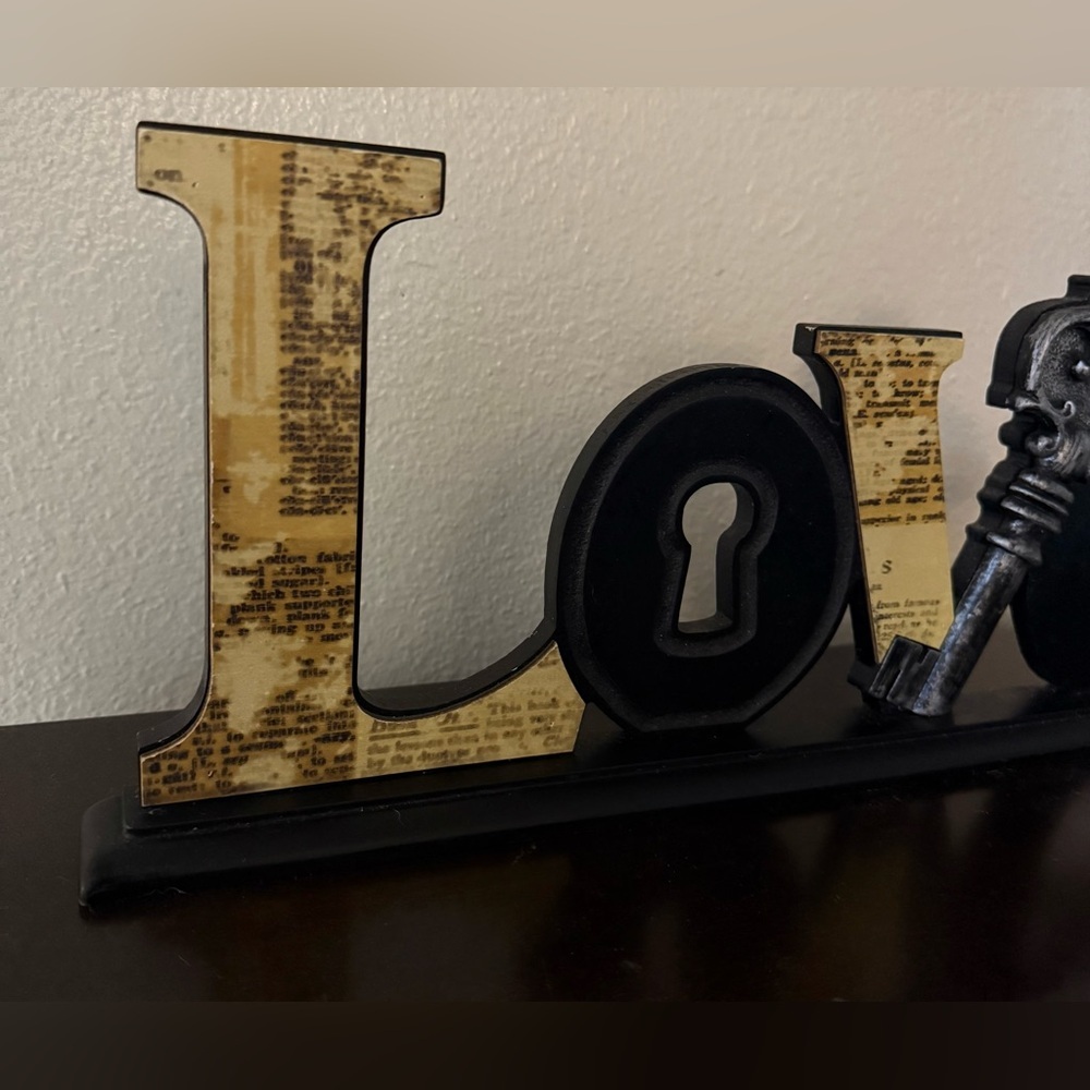Love Block Tabletop Decor Key Art Sign Black Tan Rustic Home Accent - Picture 4 of 4